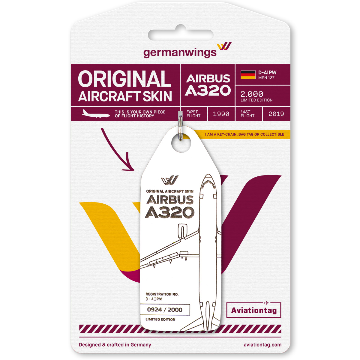 Přívěsek z letadla Germanwings Airbus A320-D-AIPW bílý