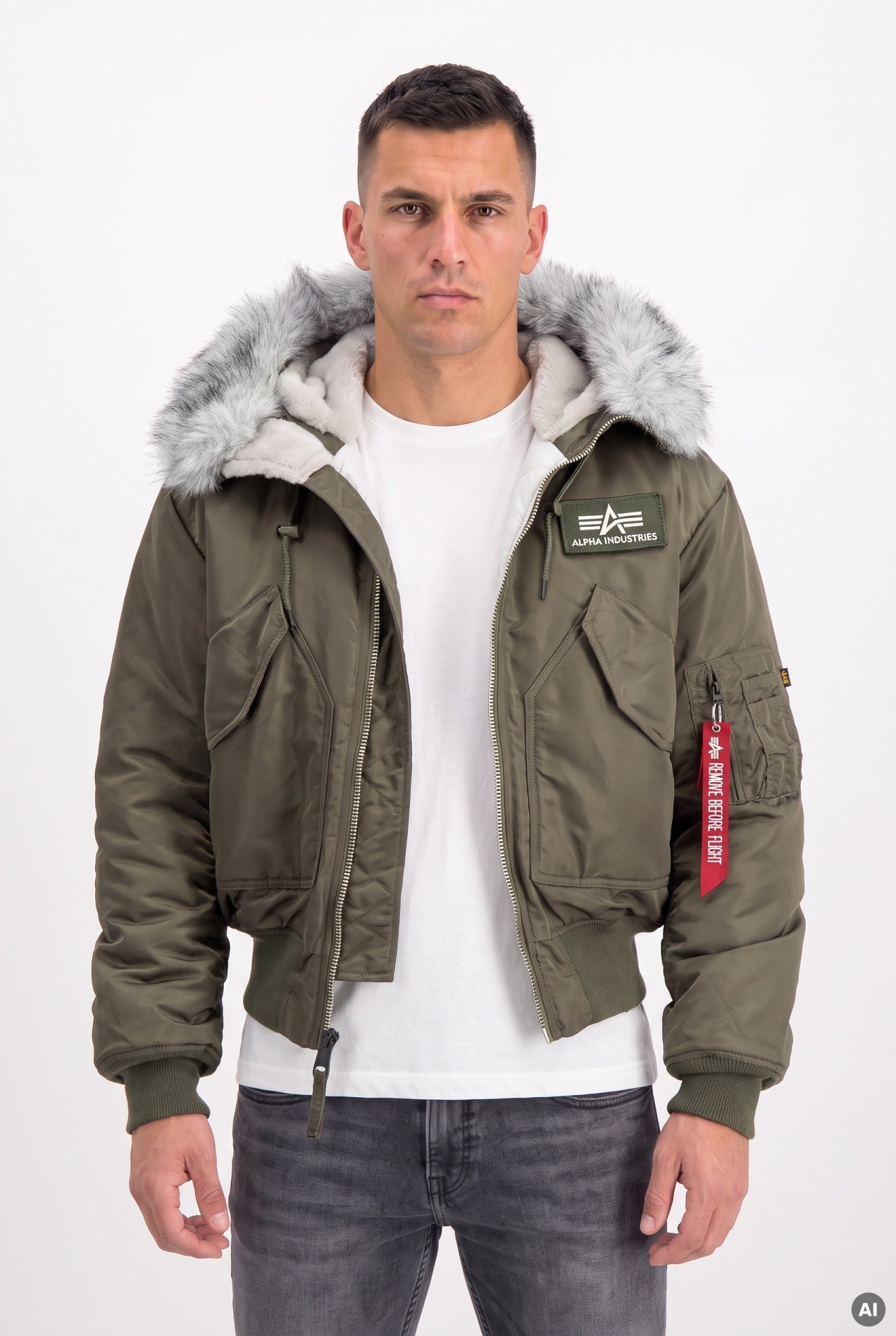 Bunda Alpha Industries 45/P Hooded Custom Loose Bomber Jacket šedá olivová