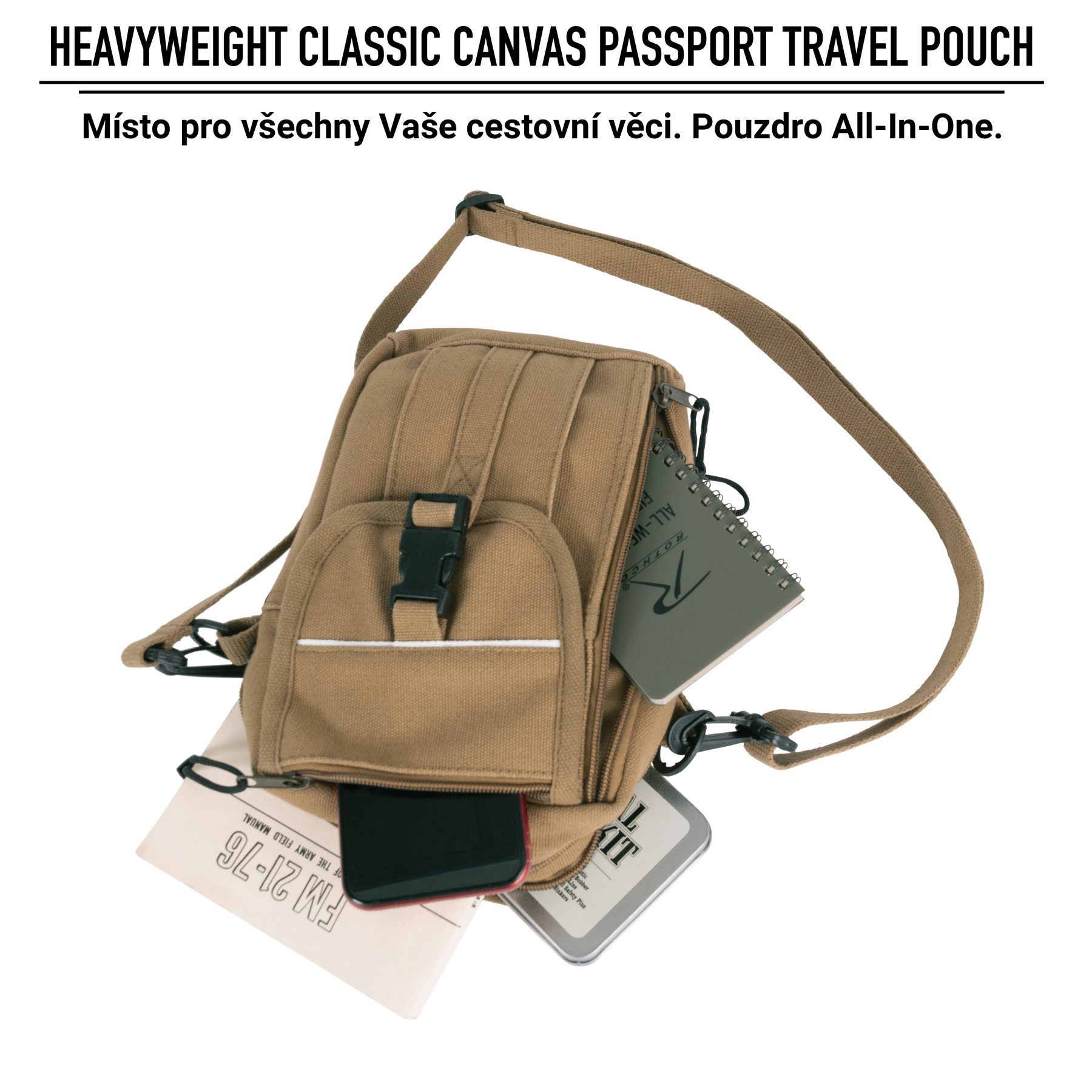 Taška na doklady přes rameno Passport travel olivová 0,6L