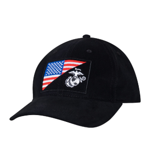 čepice s vyšitým znakem USMC a US vlajkou černá